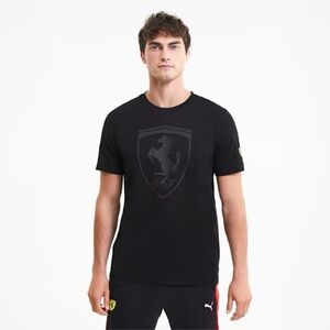 Puma Scuderia Ferrari Top Mens Small Black Big Shield Rubber Print Graphic Tee